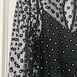 LOFT Sheer Black Dress w Gold Sparkled Polkadots